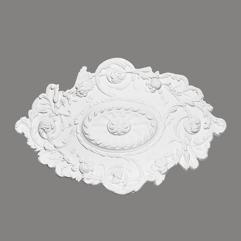 Rosetón decorativo de techo blanco con relieve floral y estilo clásico para interiores elegantes