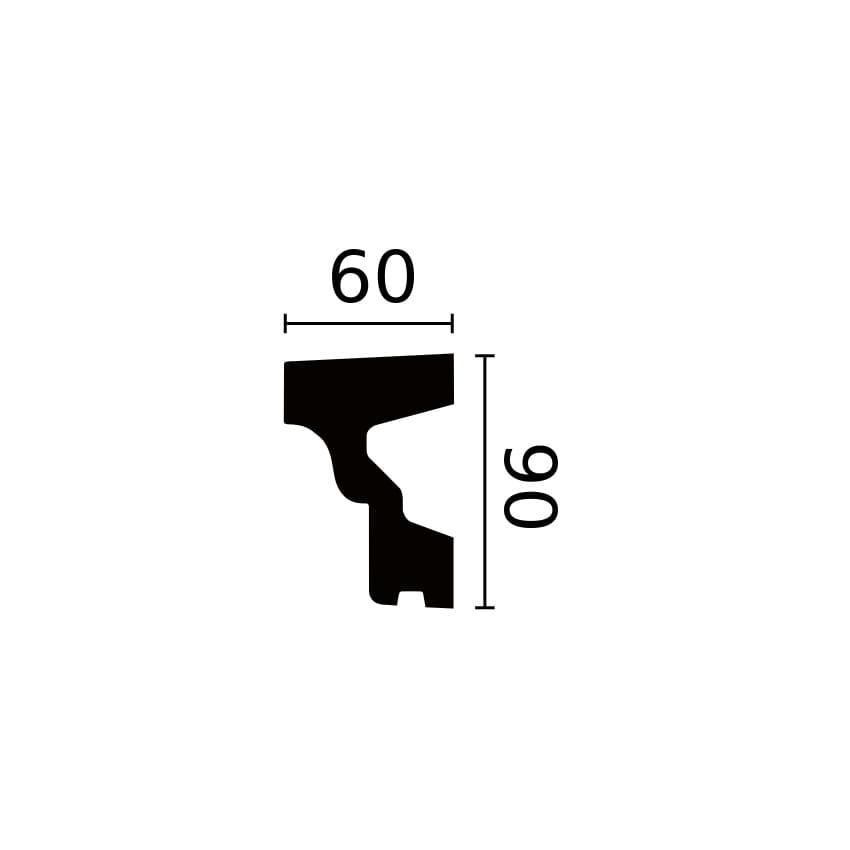 Perfil de moldura decorativa para ventana, medidas 60x90 mm, diseño ornamental