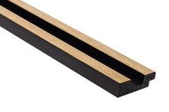 Perfil decorativo de madera y negro para pared o suelo, diseño moderno y ranura central.