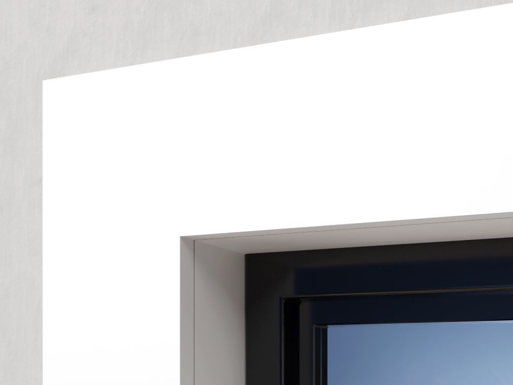 Detalle de moldura decorativa moderna en marco de ventana, diseño minimalista en pared blanca