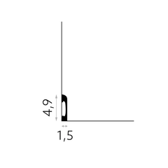 Perfil técnico de rodapié decorativo negro con medidas 4,9 cm de alto y 1,5 cm de grosor