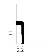 Perfil de rodapié decorativo negro con dimensiones 11 cm de alto y 2,2 cm de ancho