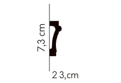 Perfil de moldura decorativa negra, medidas 7,3 cm de alto y 2,3 cm de ancho