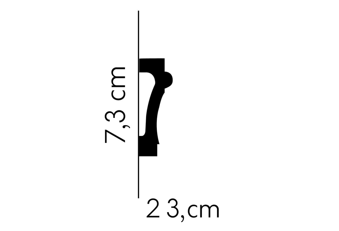 Perfil de moldura decorativa negra, medidas 7,3 cm de alto y 2,3 cm de ancho