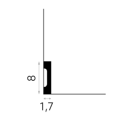 Perfil técnico de rodapié decorativo negro de 1,7 cm para pared y suelo