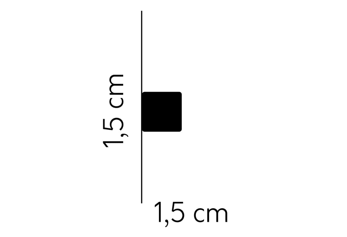 Perfil cuadrado negro para moldura decorativa de 1,5 x 1,5 cm sobre fondo blanco