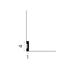 Perfil técnico de moldura decorativa negra, medidas 4 cm de alto y 1 cm de ancho