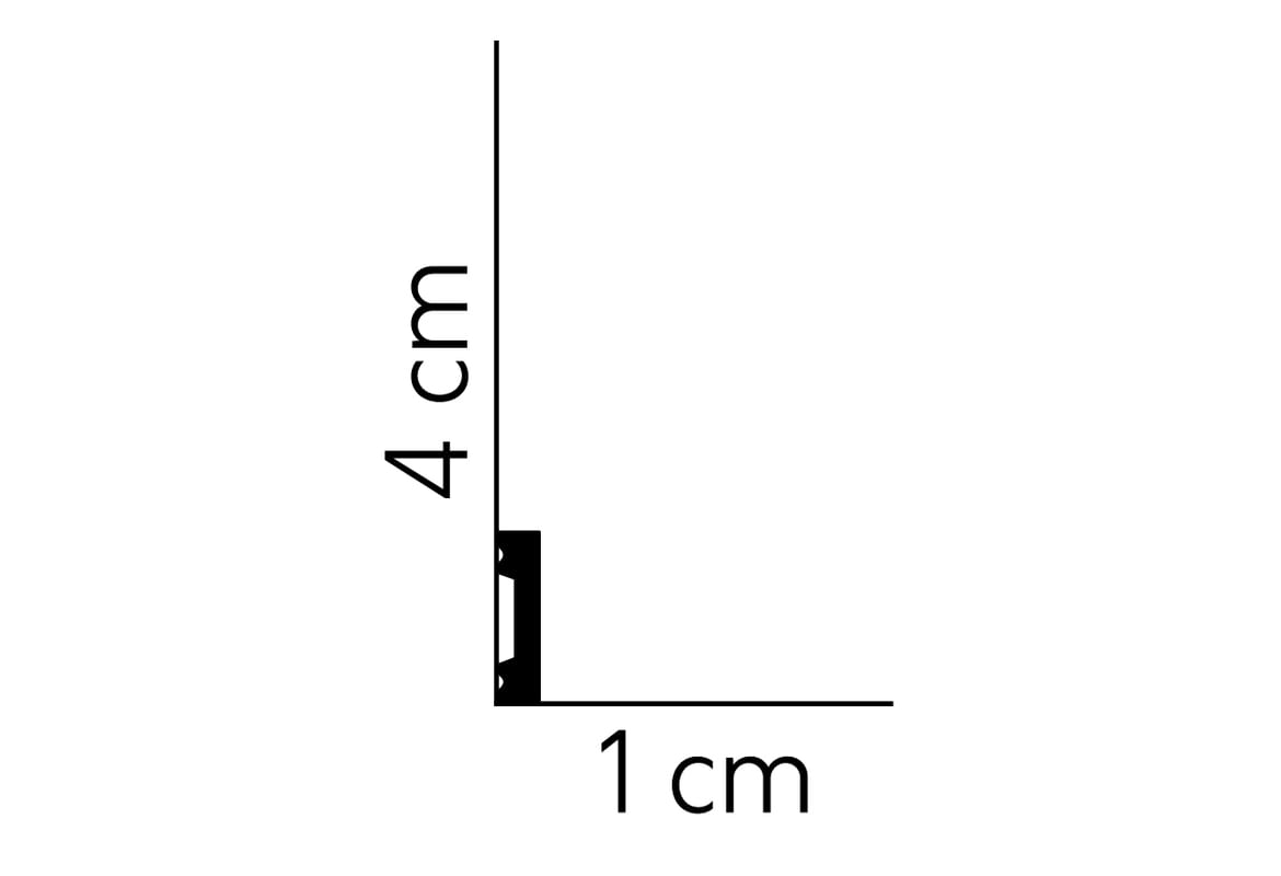 Perfil de rodapié decorativo blanco de 4 cm de alto por 1 cm de ancho para pared y suelo