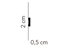 Perfil de moldura decorativa con medidas de 2 cm de alto y 0,5 cm de fondo en dibujo técnico
