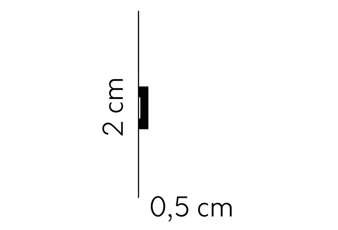 Perfil de moldura decorativa con medidas de 2 cm de alto y 0,5 cm de fondo en dibujo técnico