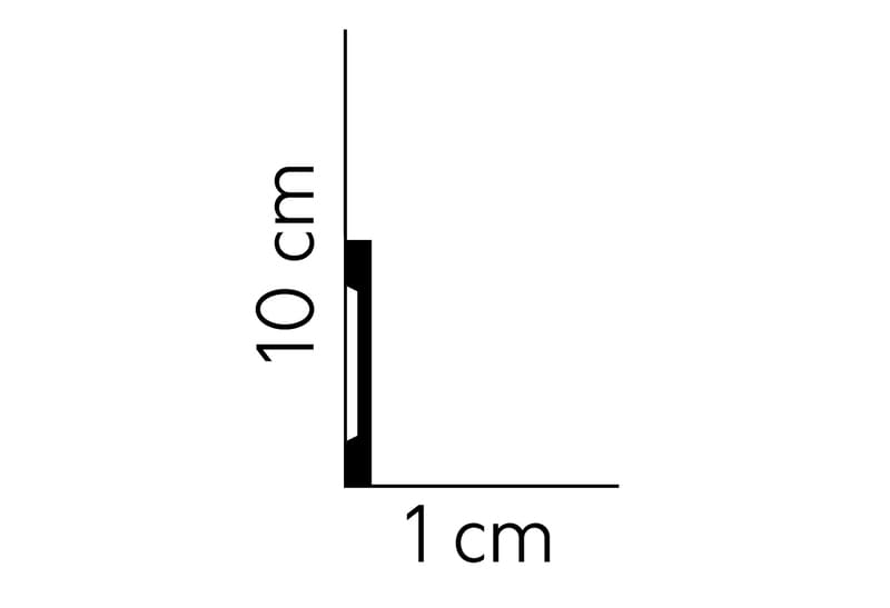 Perfil de rodapié decorativo blanco de 10 cm de alto por 1 cm de grosor, fondo blanco