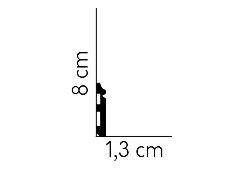 Perfil de rodapié decorativo negro, medidas 8 cm x 1,3 cm para pared y suelo