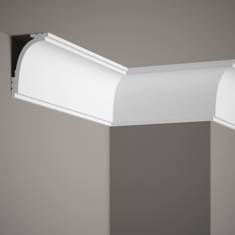Moldura decorativa blanca de techo en esquina, diseño moderno para interiores elegantes.