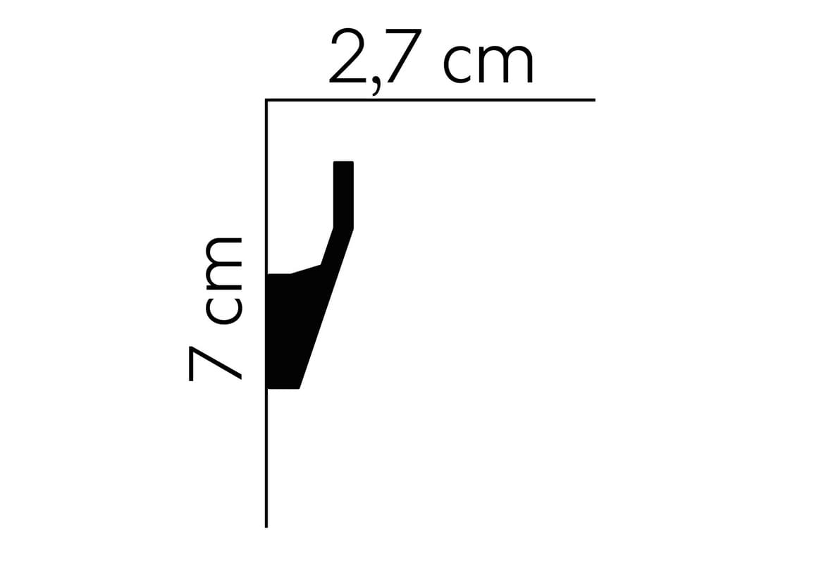 Perfil de moldura decorativa negra, medidas 7 cm de alto y 2,7 cm de ancho.