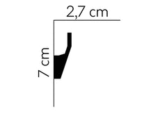 Perfil de moldura decorativa negra, medidas 7 cm de alto y 2,7 cm de ancho.