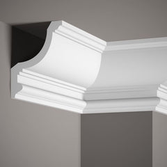 Moldura decorativa blanca de techo en esquina, diseño clásico para interiores elegantes