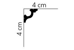 Perfil de moldura decorativa negra con diseño clásico, medidas 4x4 cm