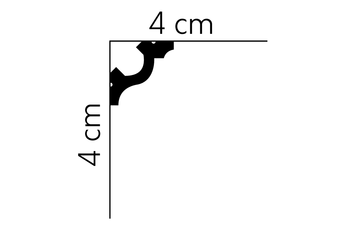 Perfil de moldura decorativa negra con diseño clásico, medidas 4x4 cm