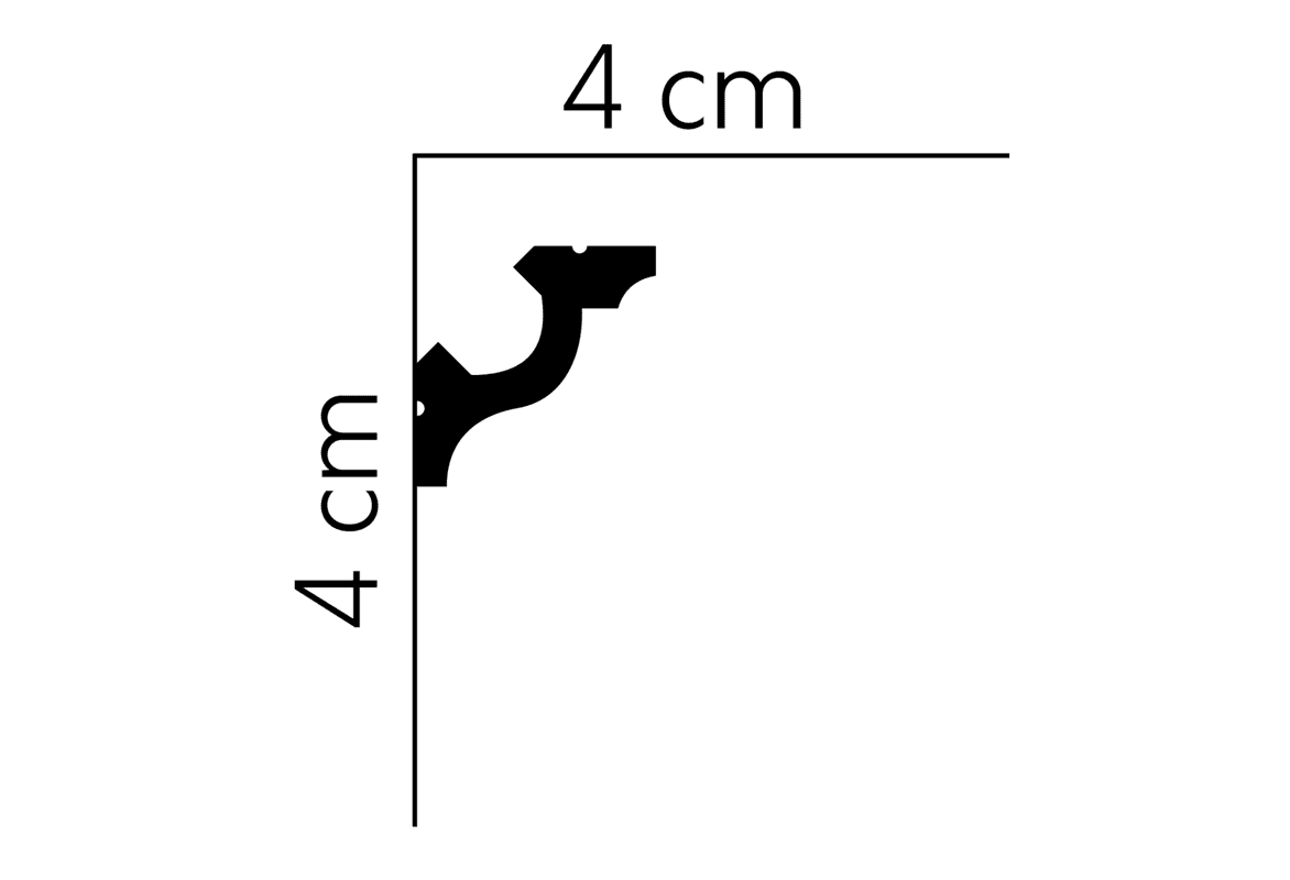 Perfil de moldura decorativa negra con medidas 4x4 cm para pared o techo