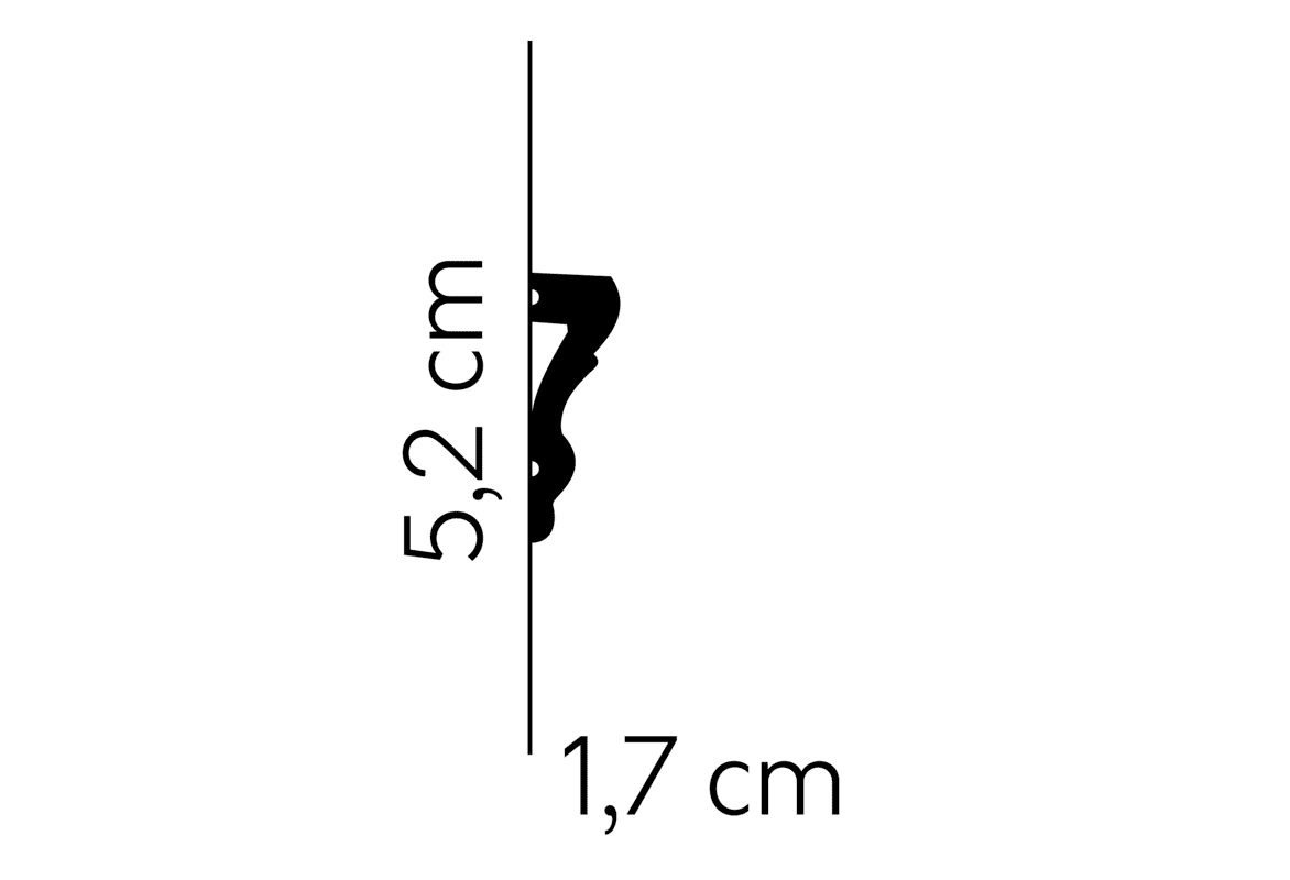 Perfil de moldura decorativa negra, dimensiones 5,2 x 1,7 cm, vista lateral