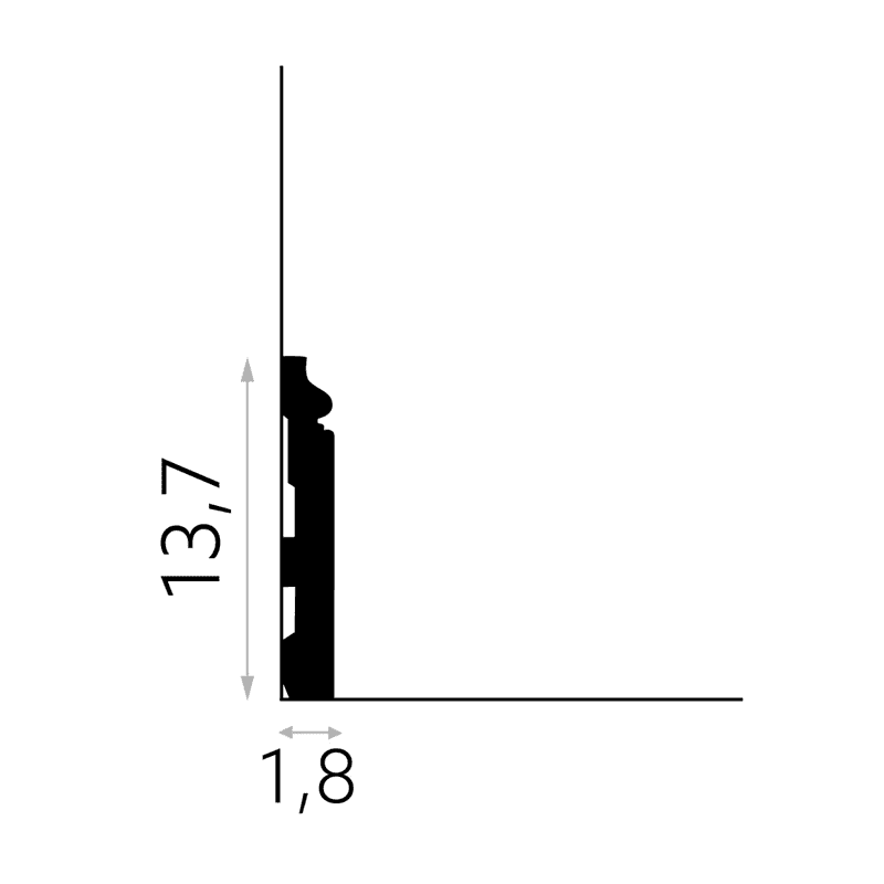 Perfil negro de moldura decorativa para pared, medidas 13,7 cm de alto y 1,8 cm de grosor
