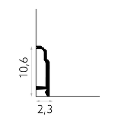 Perfil de rodapié decorativo negro, medidas 10,6 cm de alto y 2,3 cm de grosor