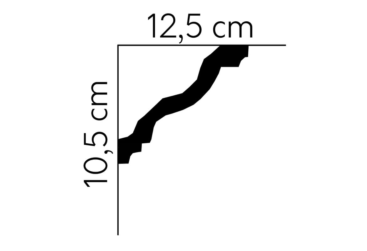 Perfil de moldura decorativa negra con medidas 12,5 cm x 10,5 cm para pared o techo