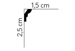 Perfil de moldura decorativa negra con medidas 2,5 cm x 1,5 cm para paredes o techos