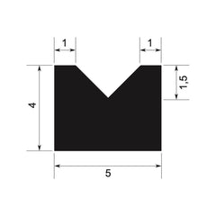 Perfil de moldura decorativa negra con medidas 5x4 cm y diseño en V, ideal para pared.
