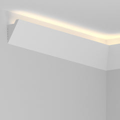 Moldura decorativa blanca para techo con iluminación LED indirecta en esquina interior
