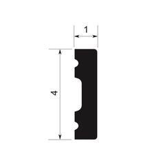 Perfil de rodapié decorativo negro de 4x1 cm con detalles de medición técnica