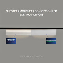 Comparativa de molduras decorativas LED opacas y traslúcidas para paredes interiores.