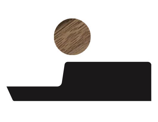 Perfil de moldura decorativa para pared con acabado en madera oscura.