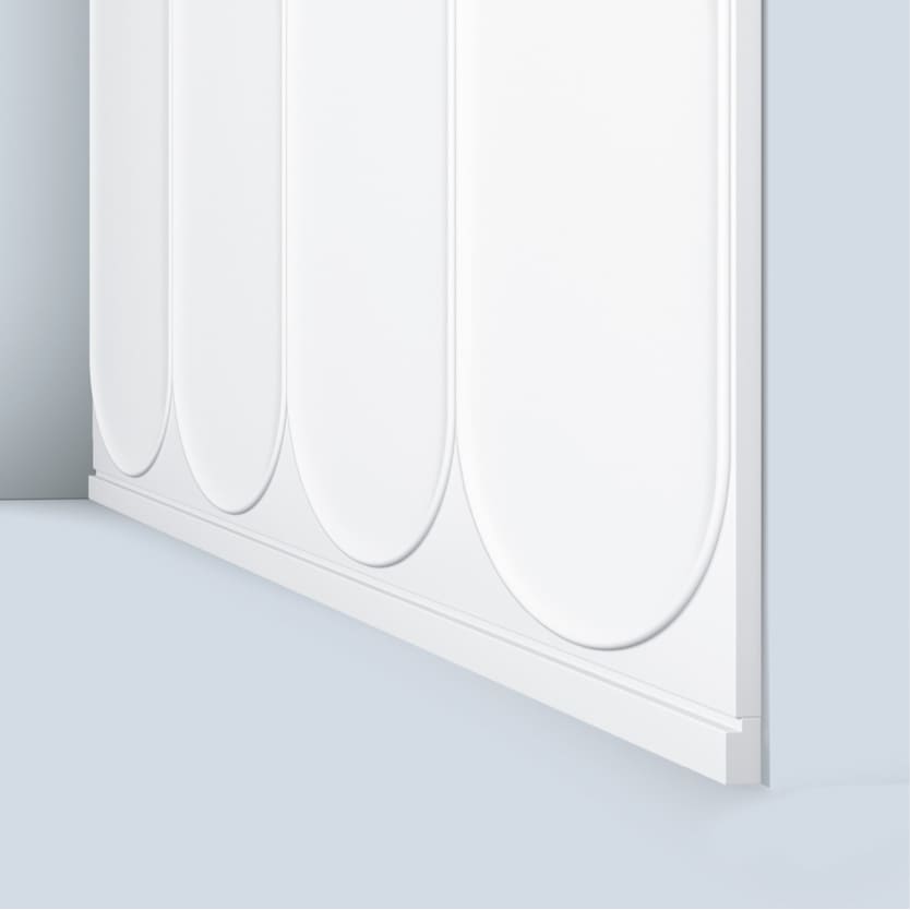 Panel decorativo de pared blanco con diseño curvo moderno y moldura elegante