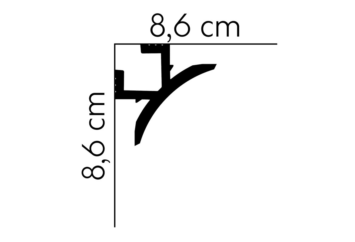 Perfil de moldura decorativa negra para pared y techo, medidas 8,6 x 8,6 cm