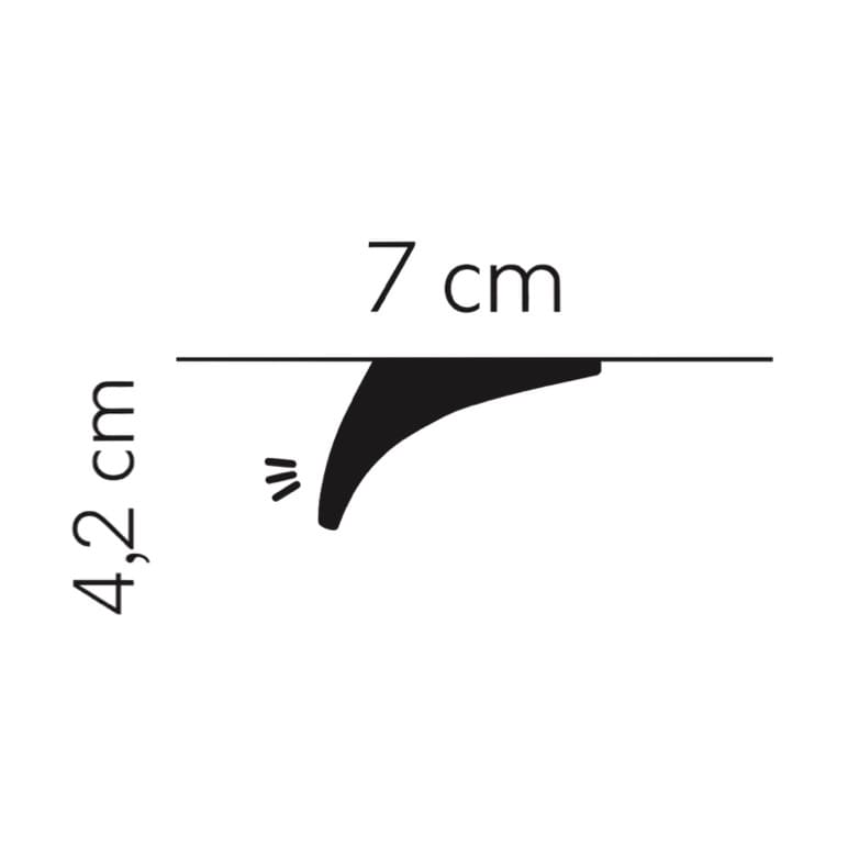 Perfil de moldura decorativa negra, medidas 7 cm de ancho y 4,2 cm de alto.