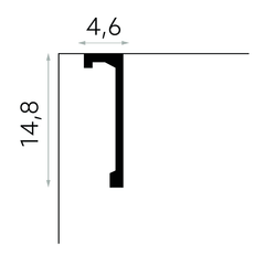 Perfil de moldura decorativa negra para pared con medidas 14,8 cm de alto y 4,6 cm de ancho