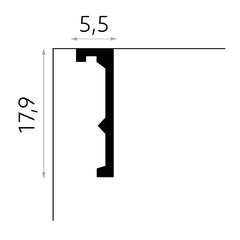Perfil de moldura decorativa negra, medidas 17,9 cm de alto y 5,5 cm de ancho.