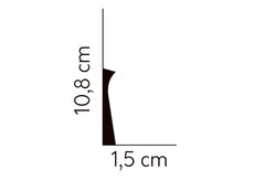 Perfil de moldura decorativa negra, 10,8 cm de alto y 1,5 cm de ancho, fondo blanco