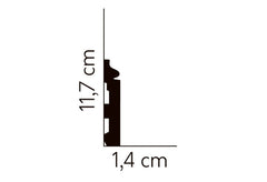 Perfil de rodapié de PVC negro, dimensiones 11,7 cm de alto por 1,4 cm de grosor