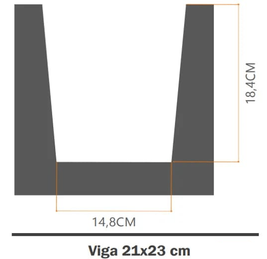 Dibujo técnico de viga decorativa de 21x23 cm con medidas en centímetros.