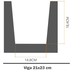Dibujo técnico de viga decorativa 21x23 cm, medidas 18,4 cm alto y 14,8 cm base.