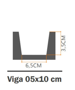 Diagrama técnico de viga decorativa 05x10 cm con medidas de 6,5 cm y 3,5 cm.