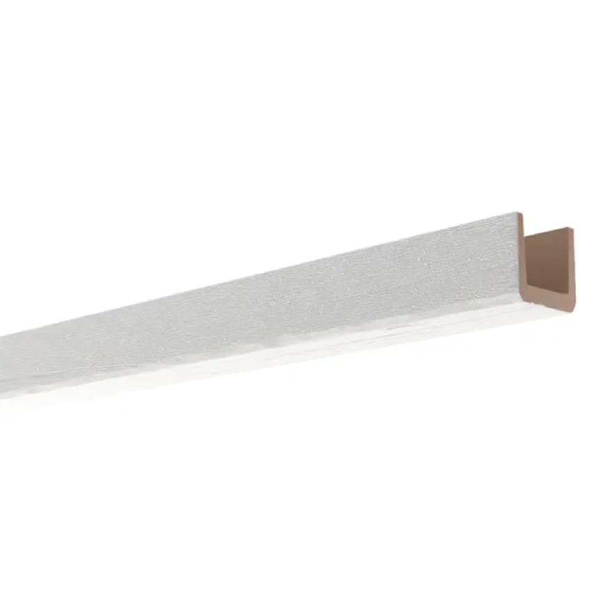 Viga decorativa blanca de poliuretano, textura madera, ideal para techos interiores