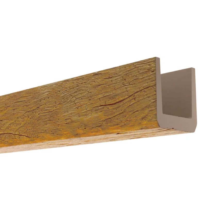 Viga decorativa efecto madera color miel, textura realista para techos y paredes interiores.